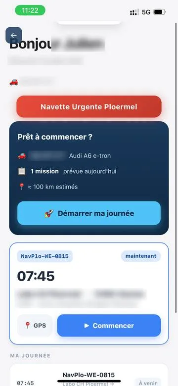 Application chauffeur : tournée du jour et véhicule assigné